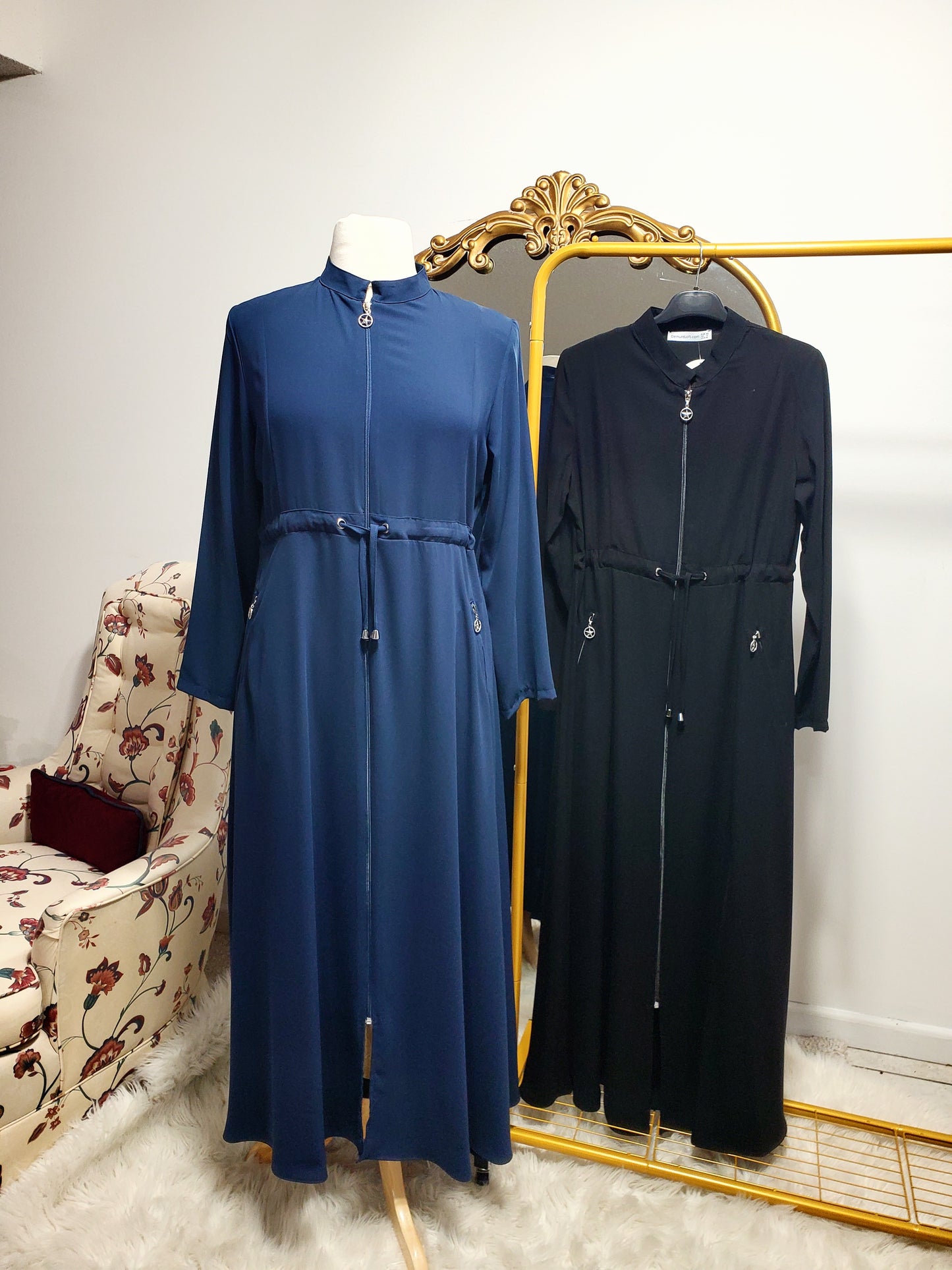 Drawstring Simple Abaya - Blue