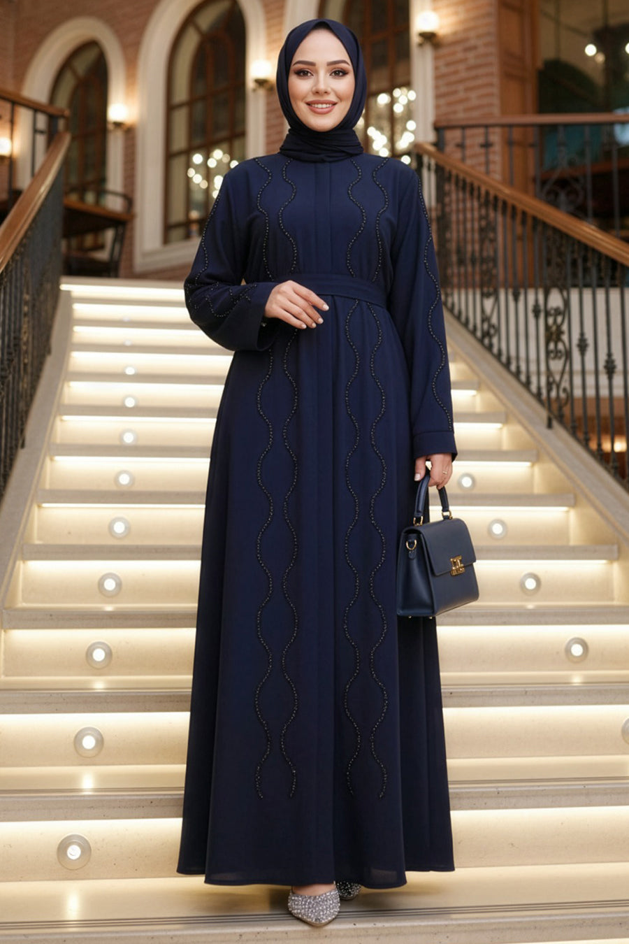 Wavy Crystal Abaya - Wavy Navy