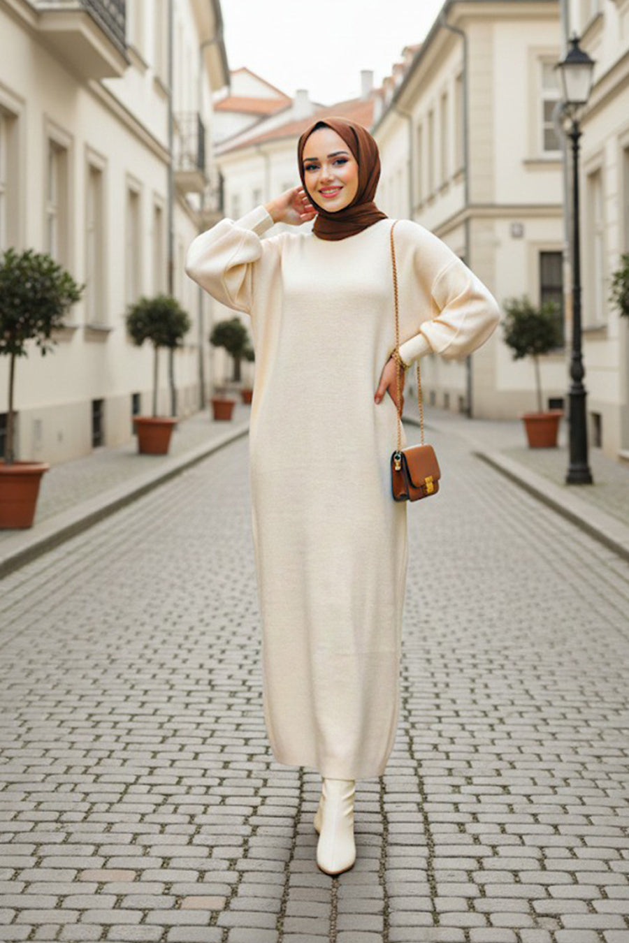 Simple Winter Dress - Cream