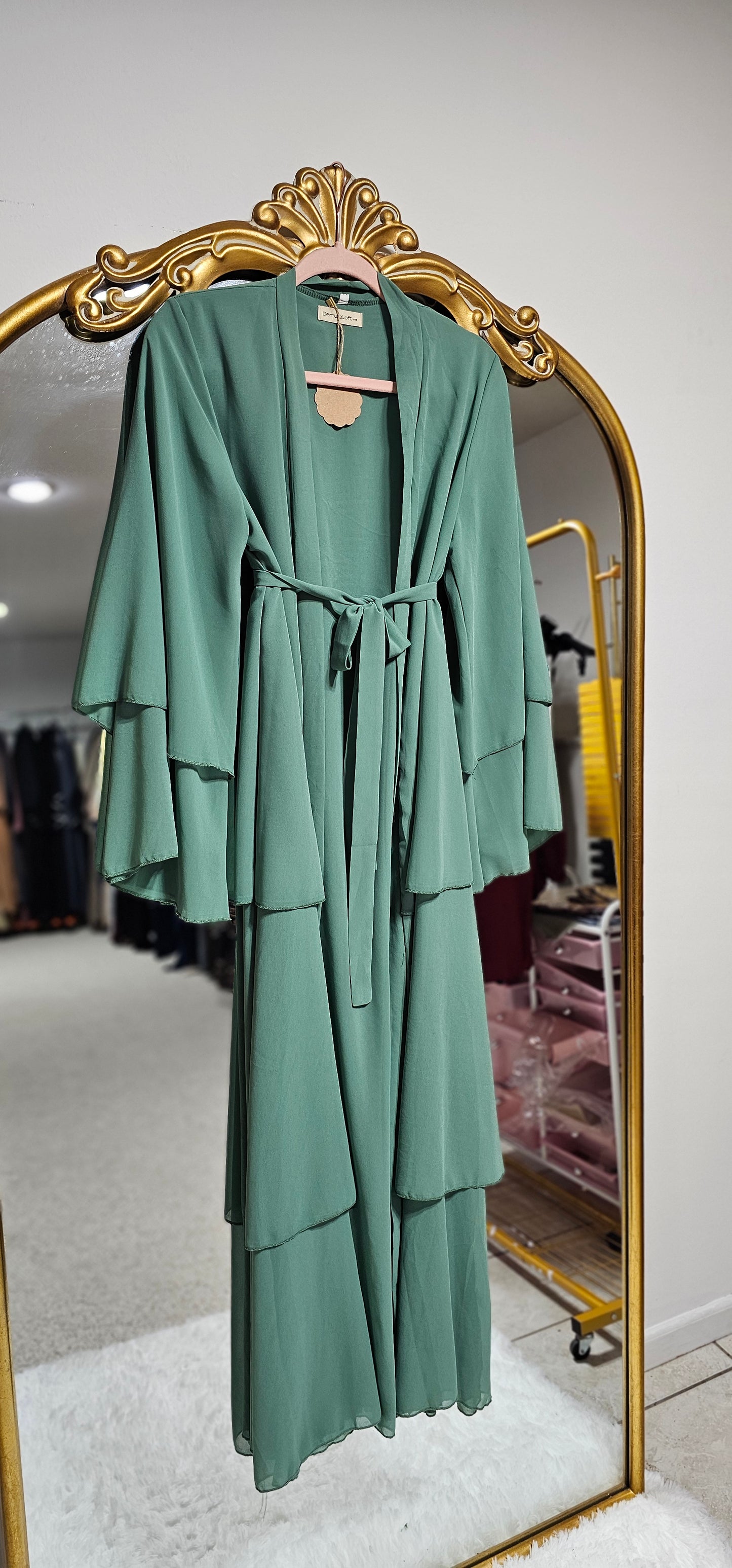 Layered Chiffon Abaya - Mint