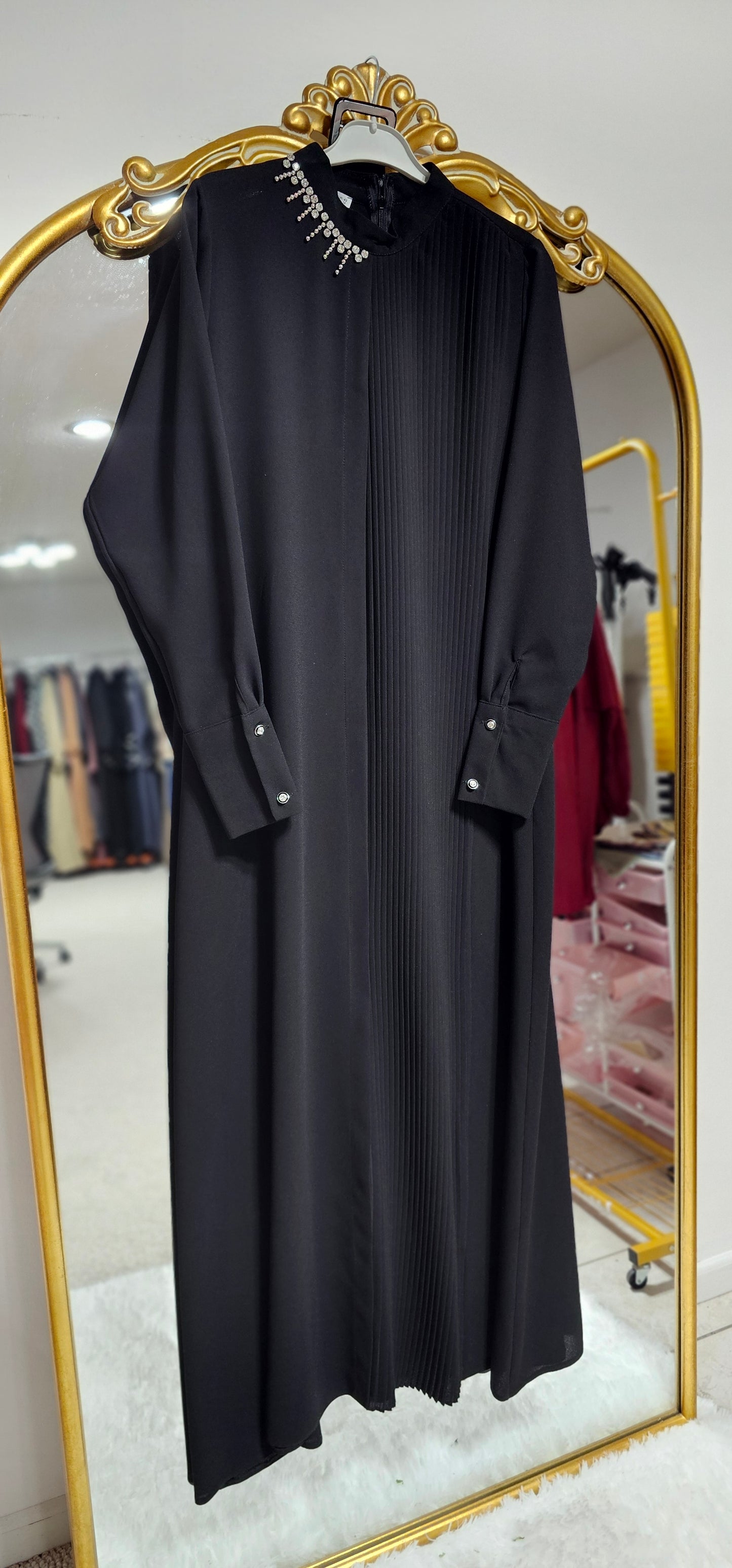 Half Pleated Dress/Abaya - Black
