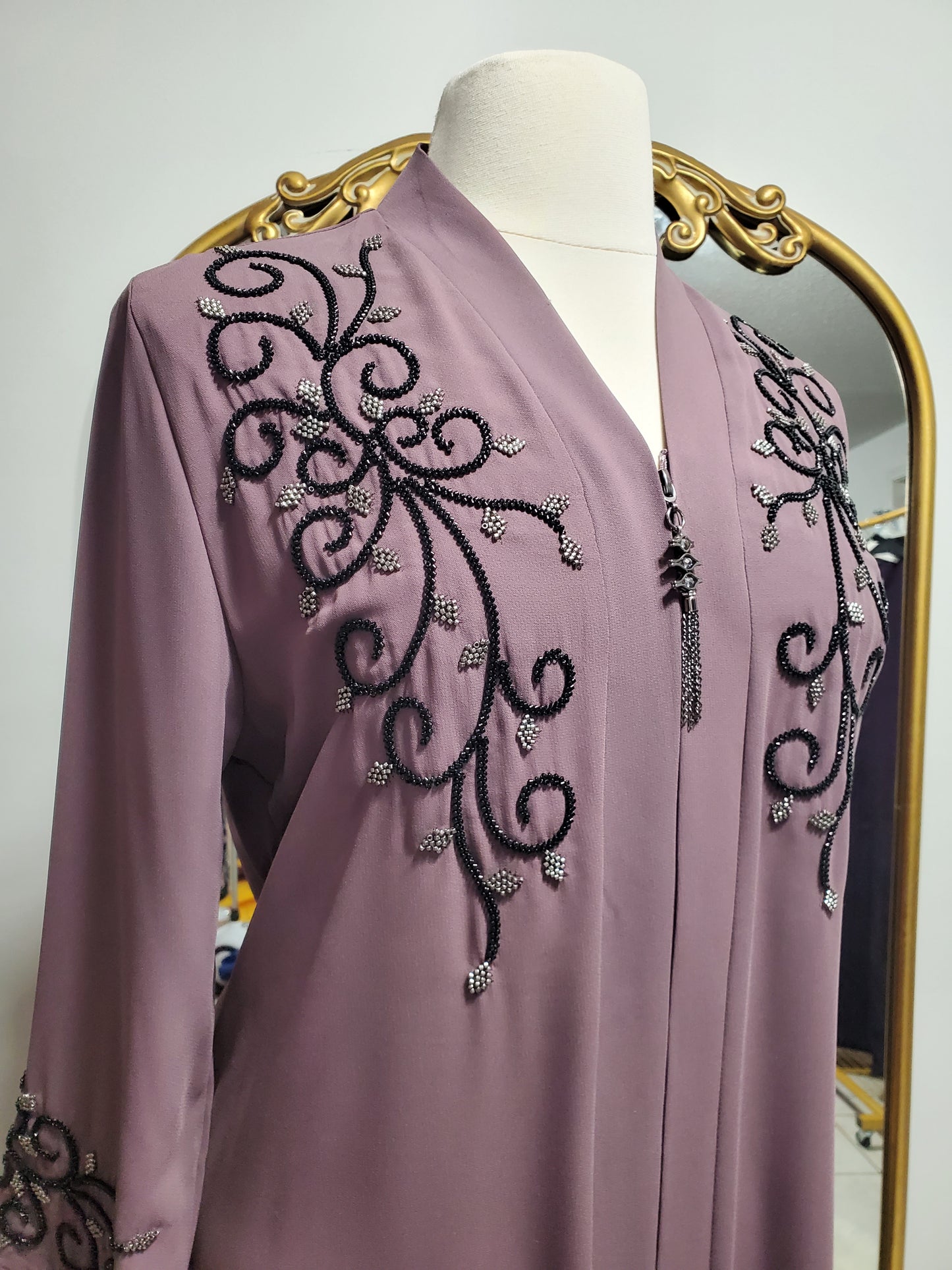 Beaded Lux Abaya - Purple