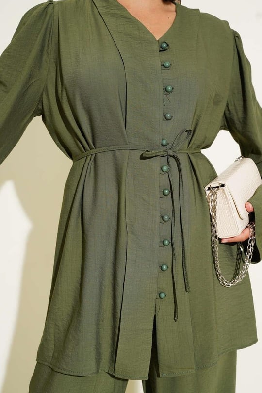 Button Detail 2pc Set -Olive