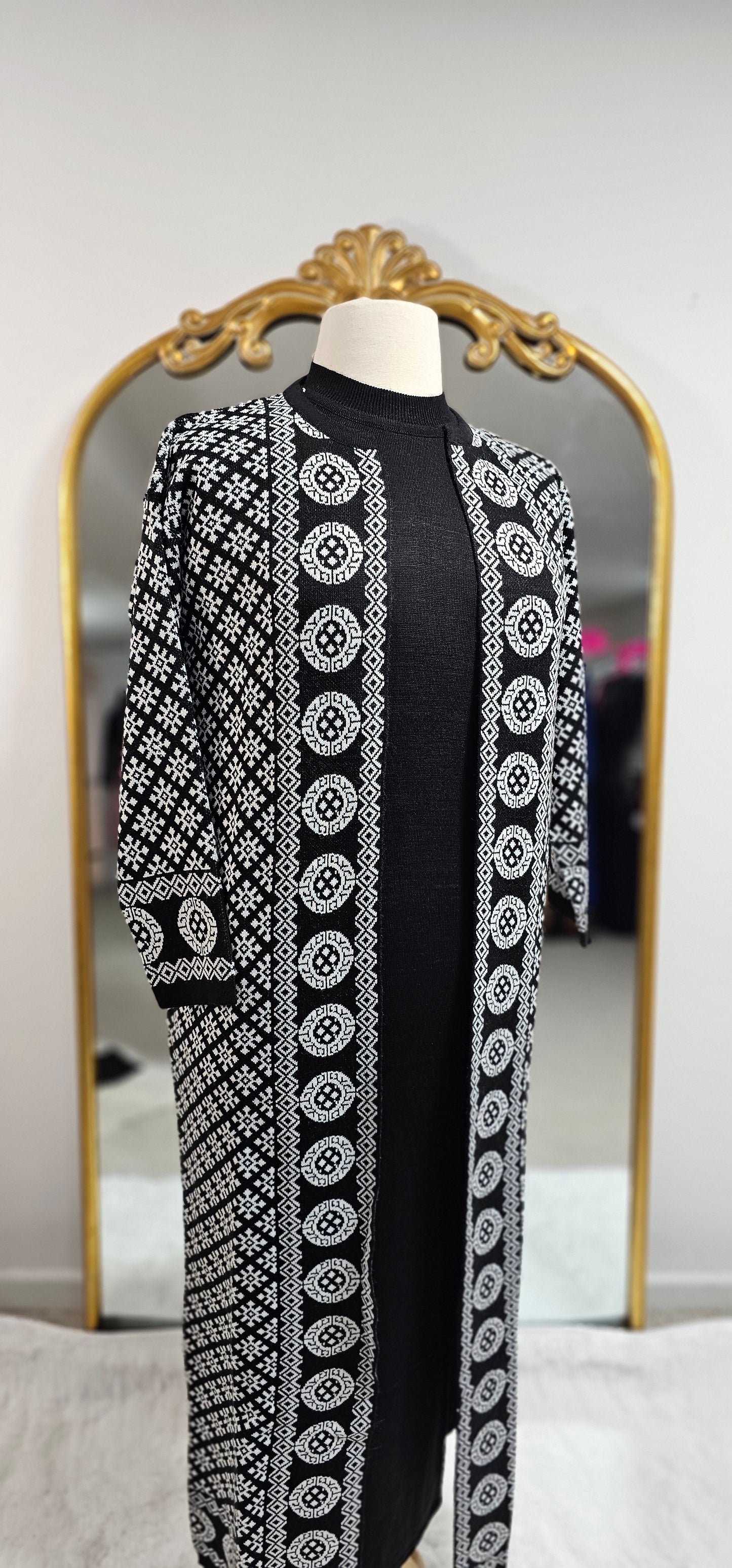 Maxi Knit Dress and Cardigan 2pc Set - Pattern 1