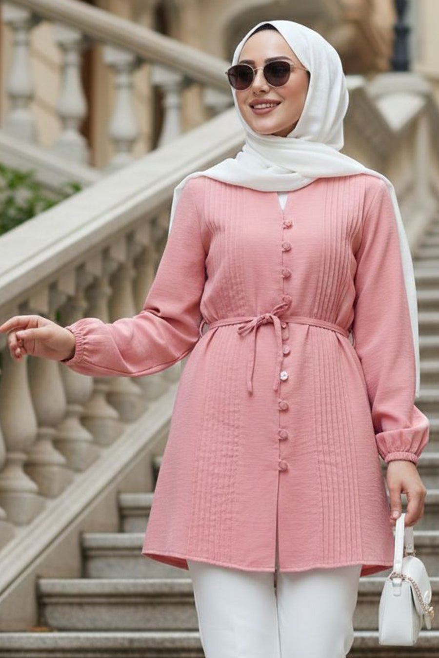 Side Pleated Tunic - Pink