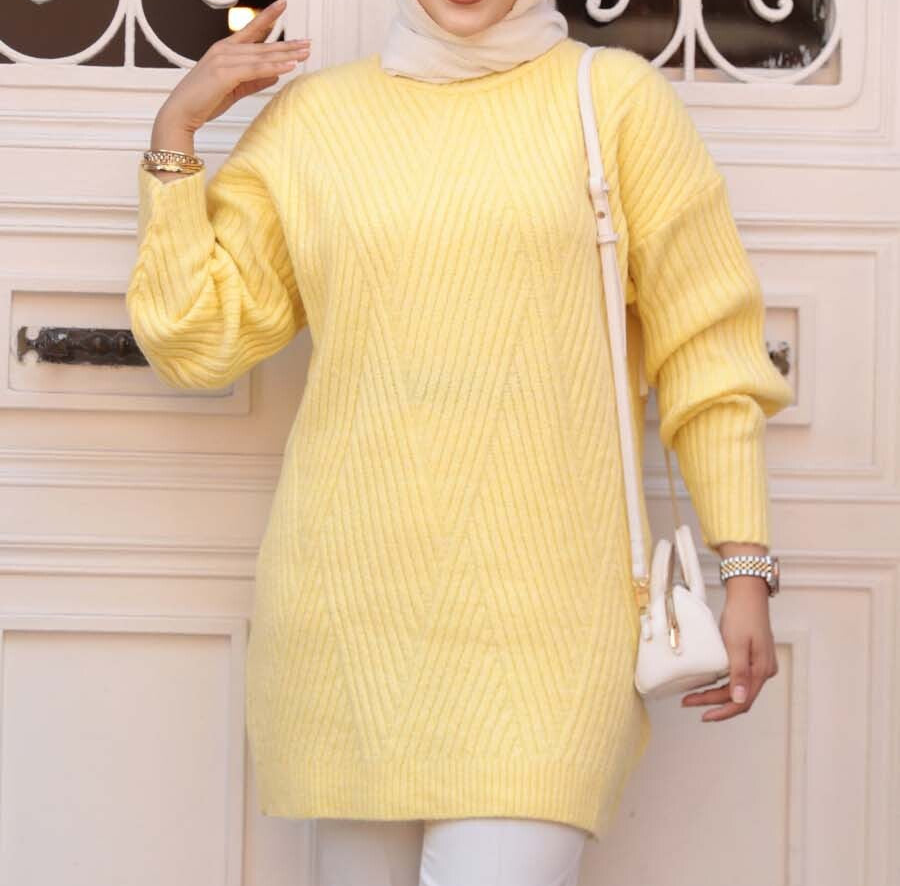 Chevron Knitted Tunic - Yellow