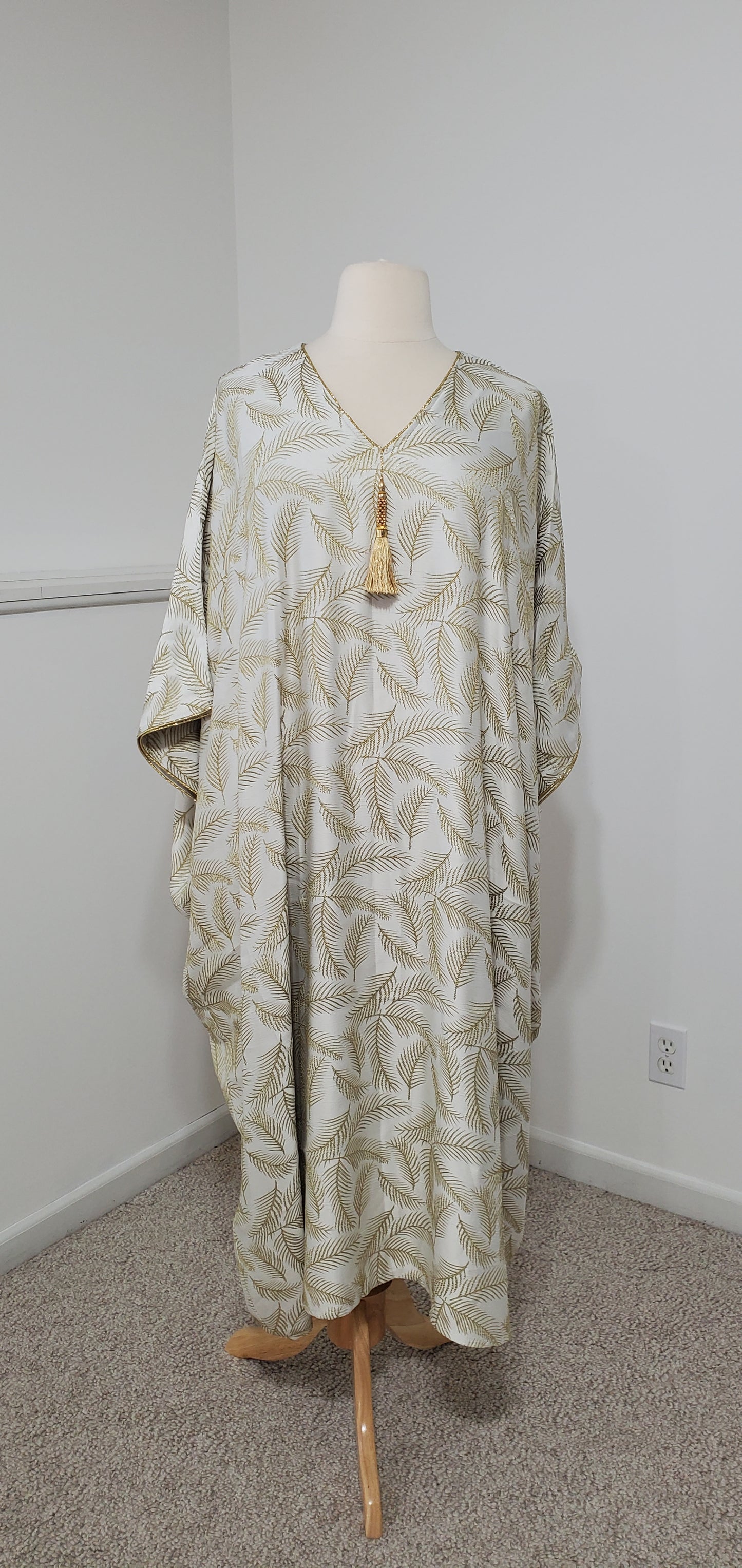 Gold Leaf Butterfly Kaftan - White