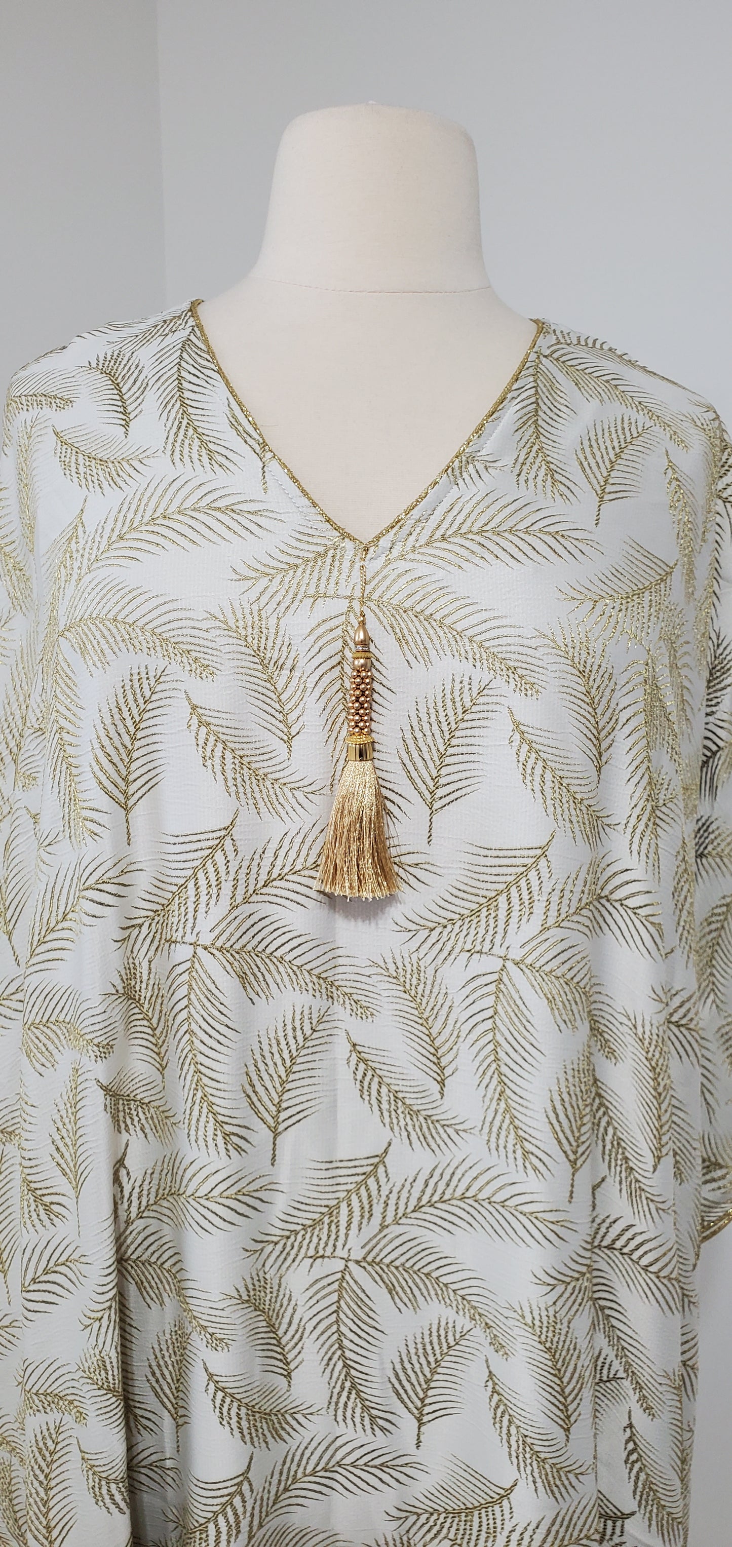 Gold Leaf Butterfly Kaftan - White