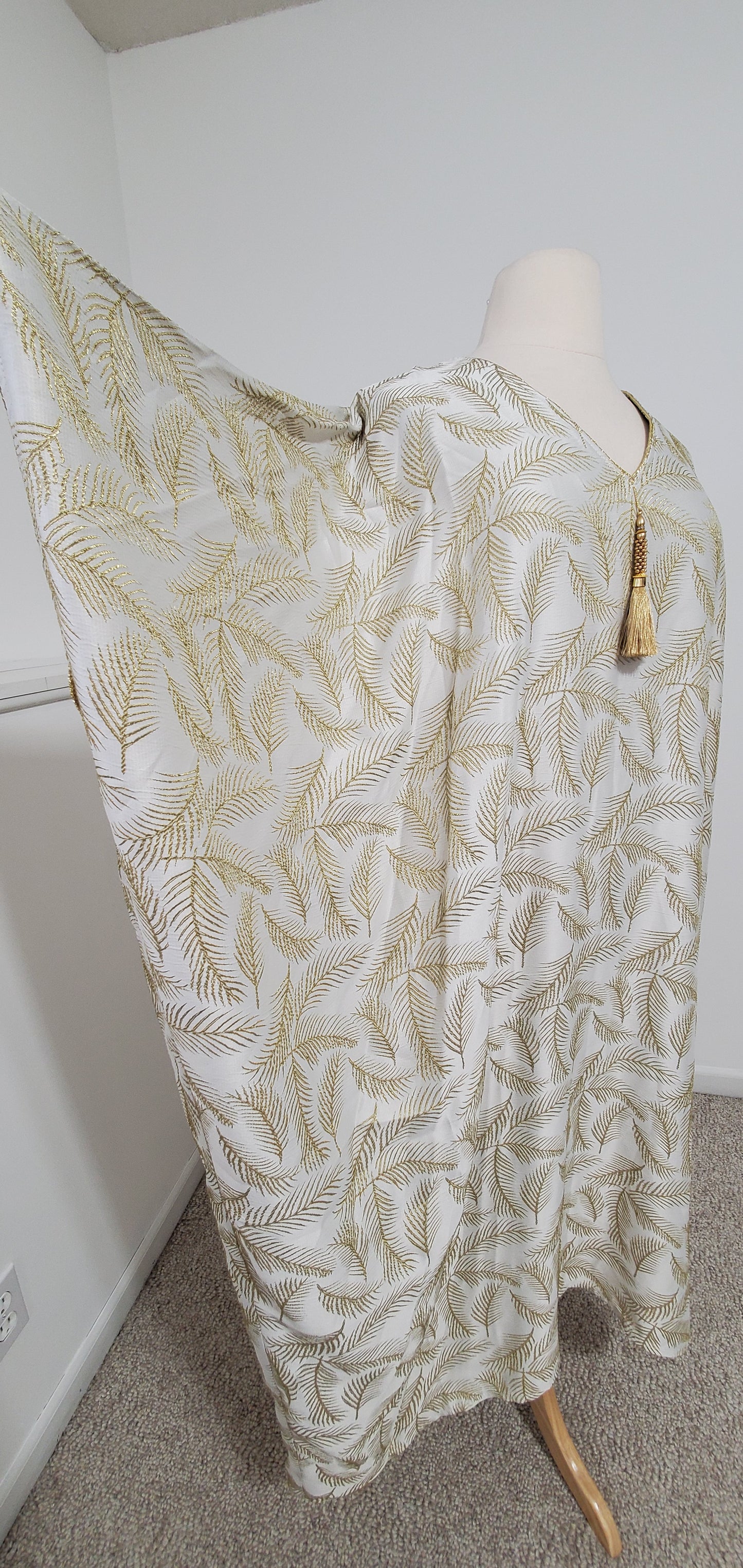 Gold Leaf Butterfly Kaftan - White