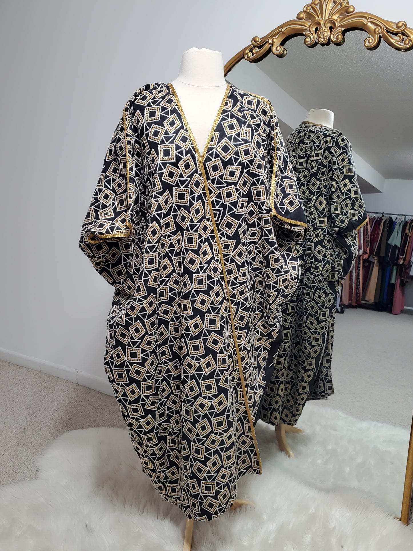 Geometric Black and Gold Bisht Kaftan