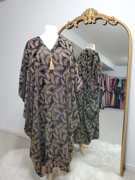 Gold Leaf Butterfly Kaftan - Black