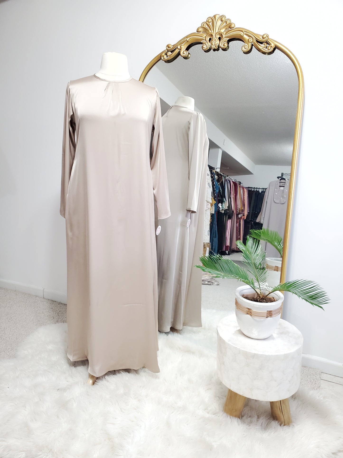 Basic Satin Maxi Dress - Light Gold