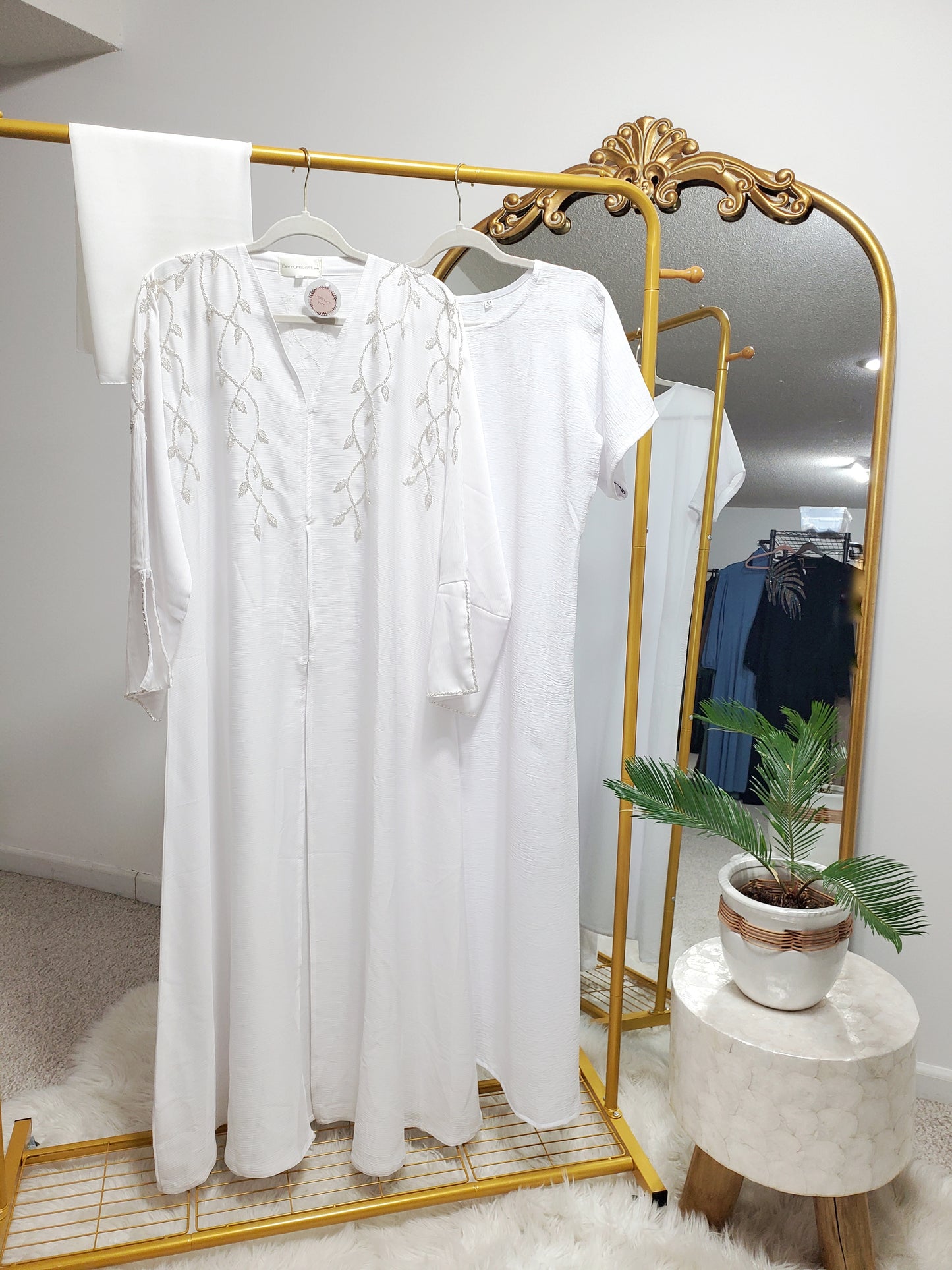 Luxury Beaded Abaya - White