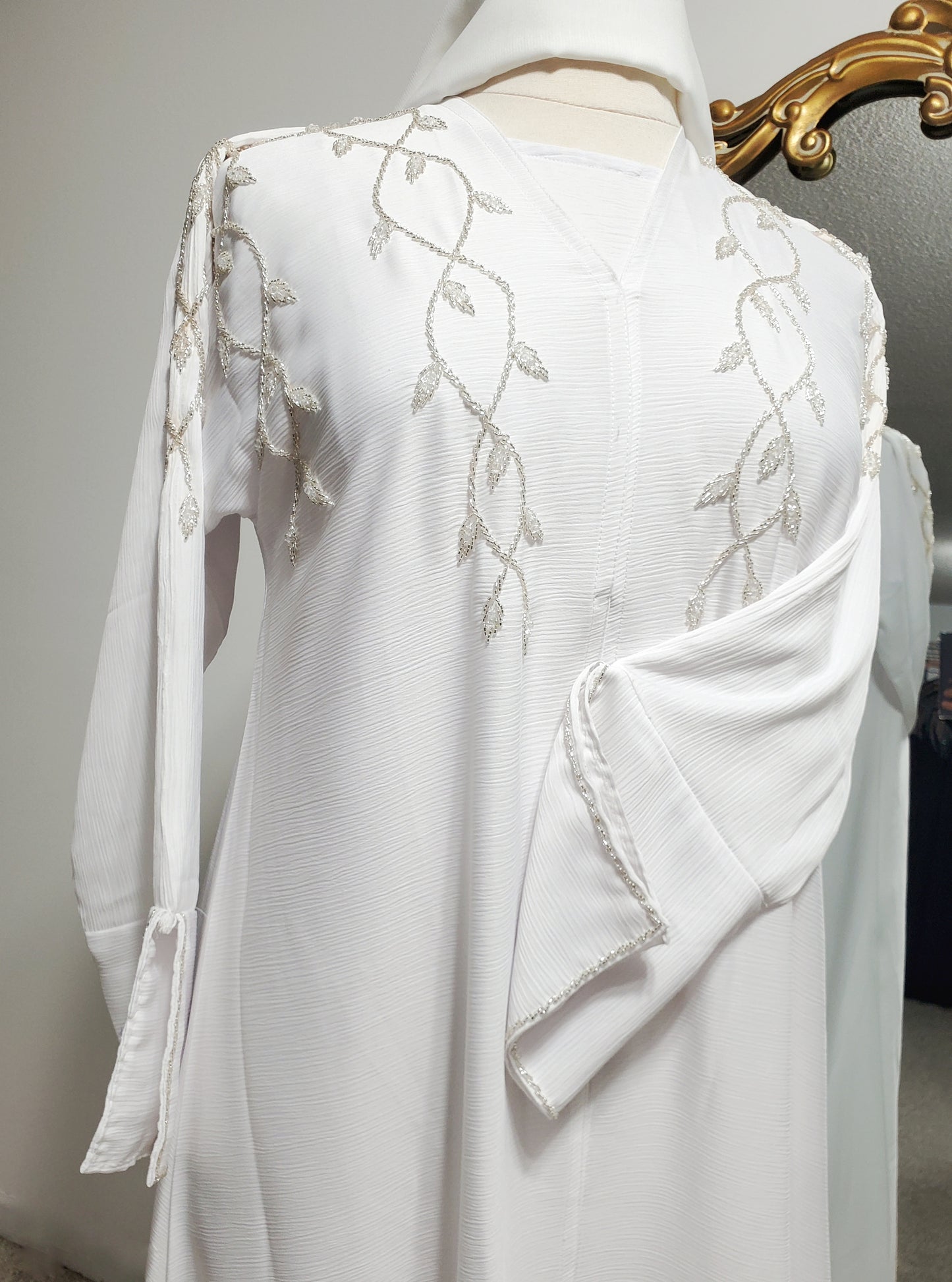 Luxury Beaded Abaya - White