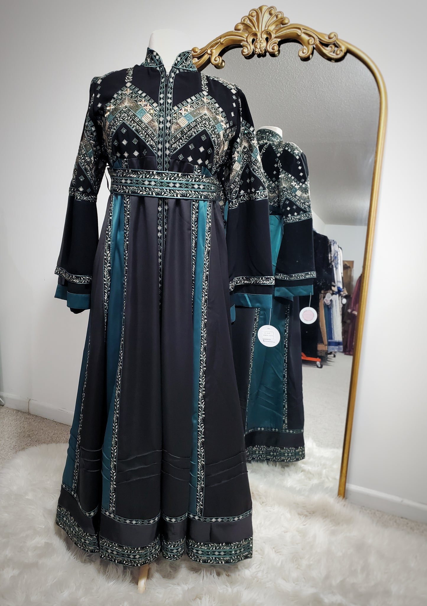 Satin Royal Thobe Gown -(Black & Green)