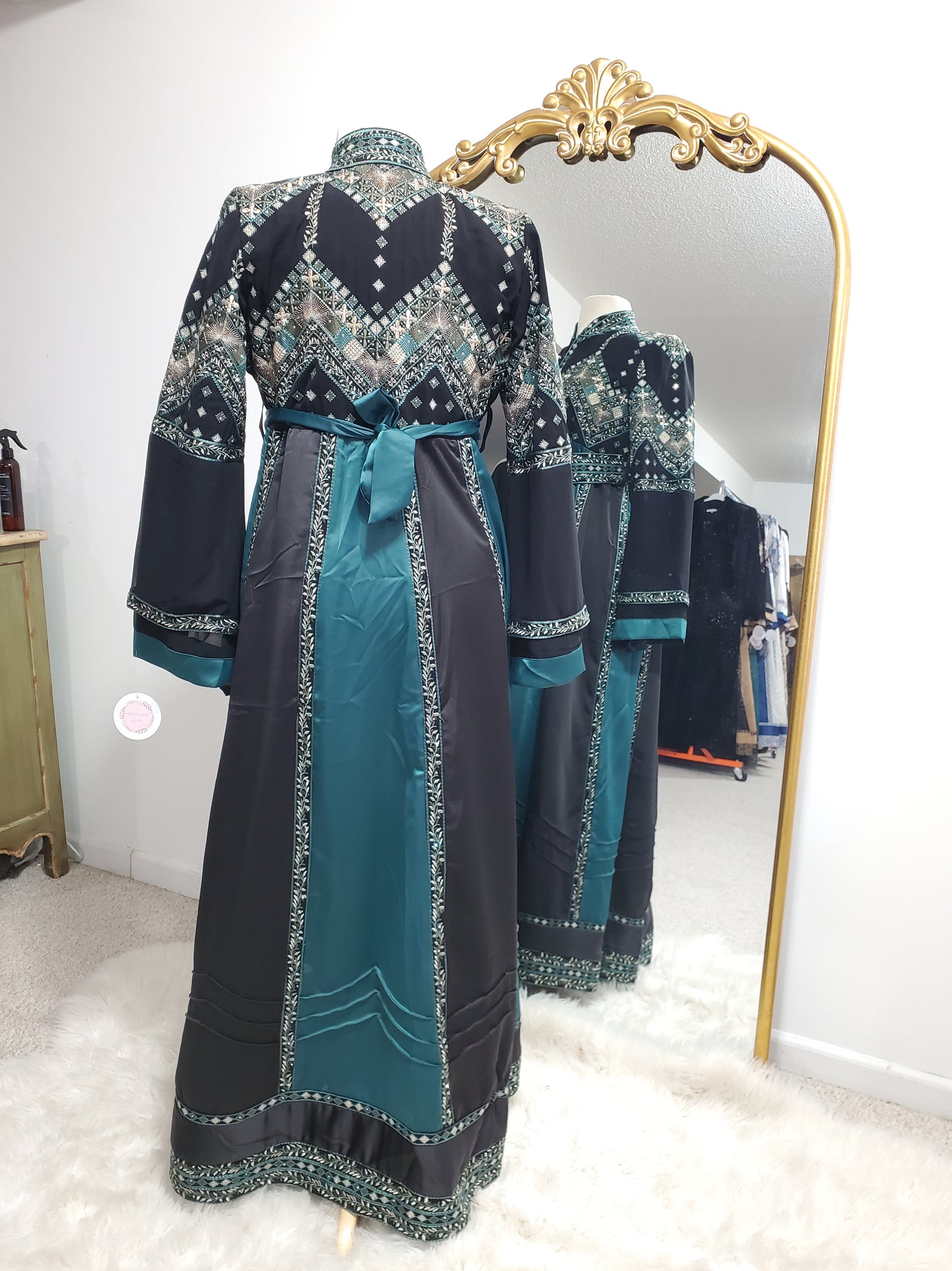 Satin Royal Thobe Gown -(Black & Green)