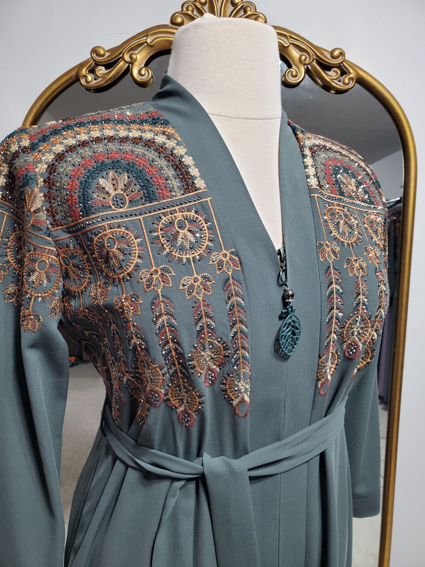 Lux Embroidered Abaya - Muted Green