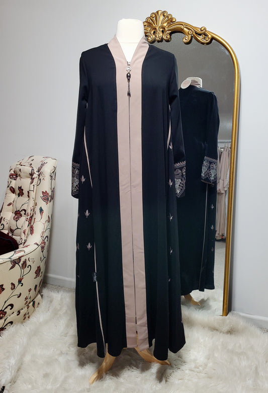 Elegant Two-Tone Leaf Ebroidered Abaya