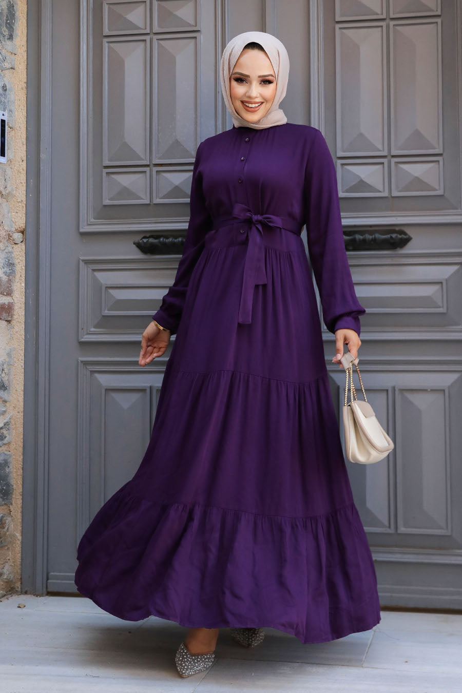 Cotton Tiered Maxi Dress - (3 Colors) Purple / 52 Cotton Tiered Maxi Dress - (3 Colors) Purple / 52