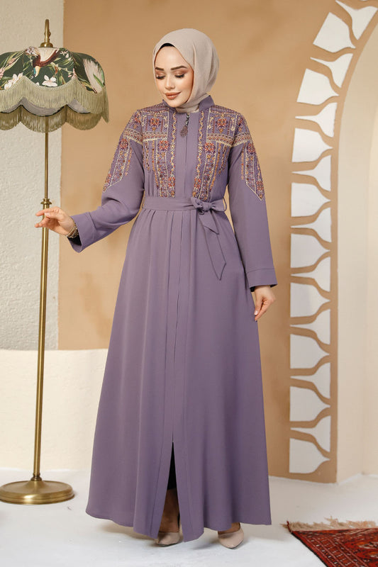 Lux Embroidered Abaya - Lavender