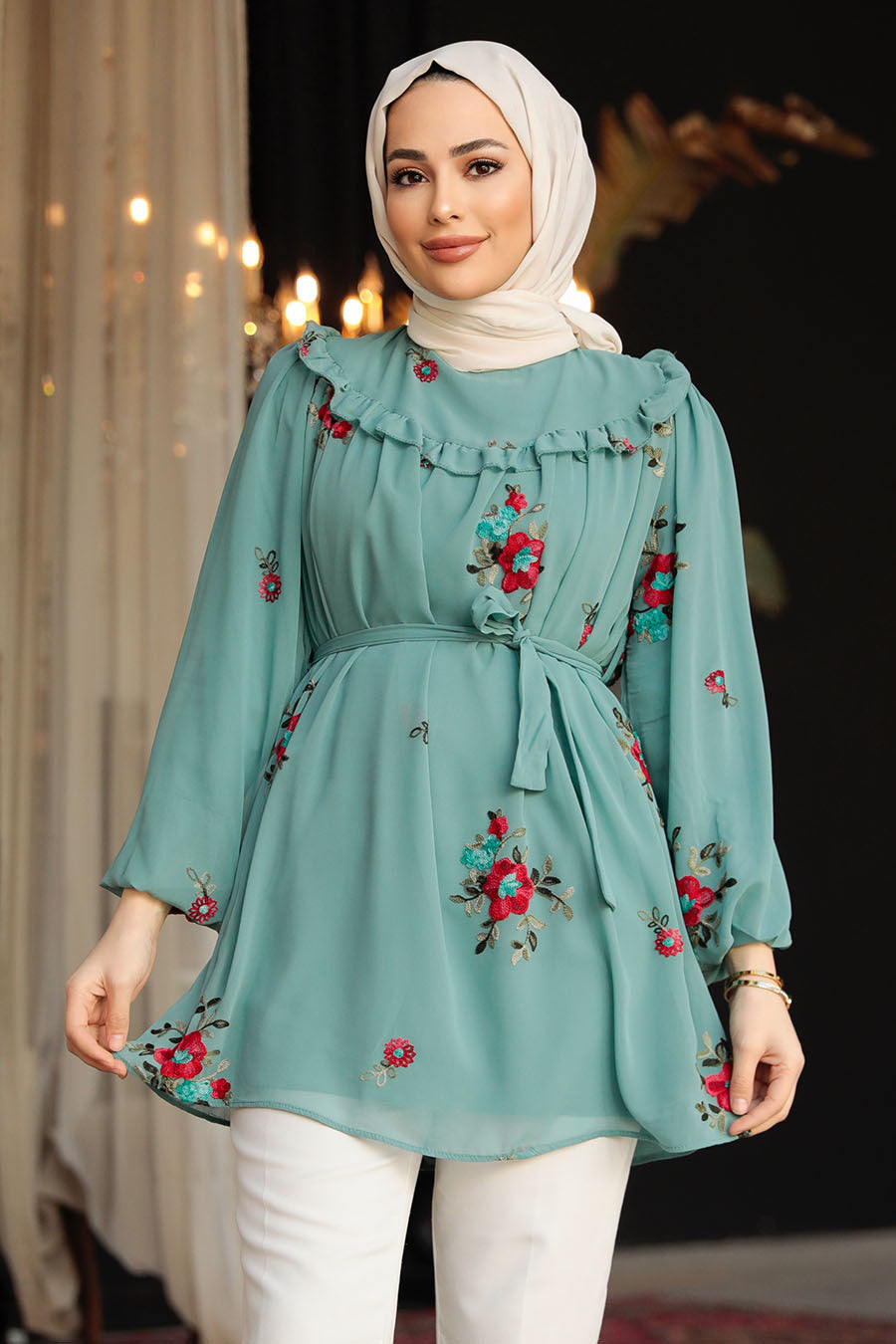 Embroidered Ruffle Tunic - (3 Colors)