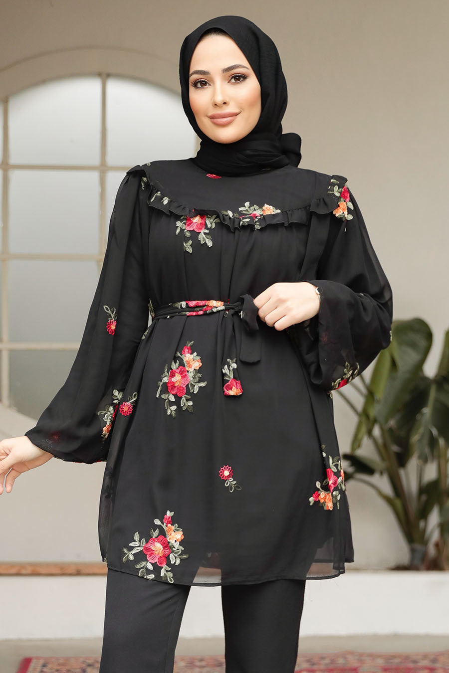 Embroidered Ruffle Tunic - (3 Colors)