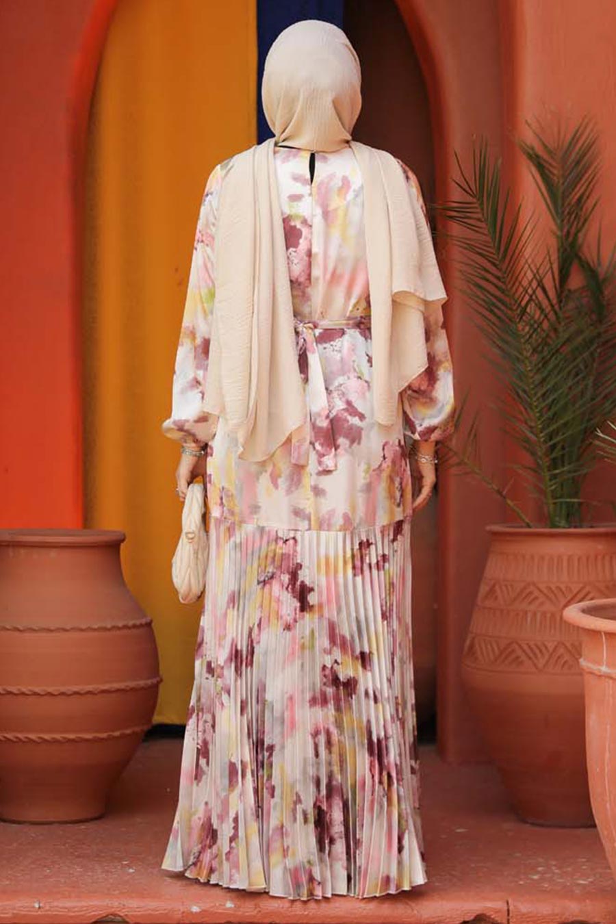 Watercolor Satin Pleated Maxi dress