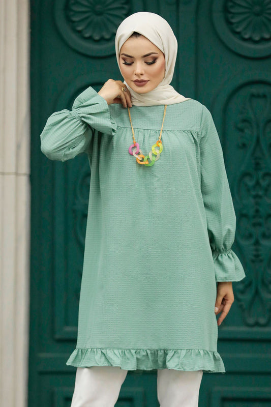 Ruffle Texured Tunic W/Necklace - (2 Colors)