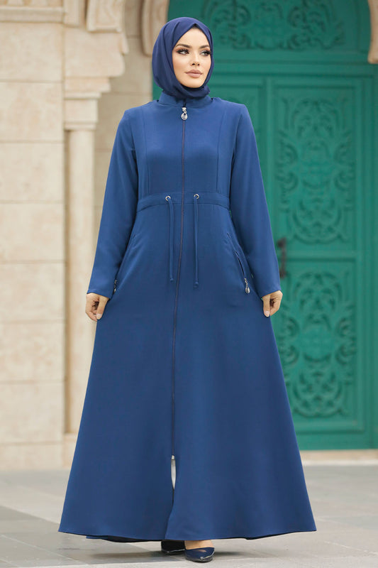 Drawstring Simple Abaya - Blue