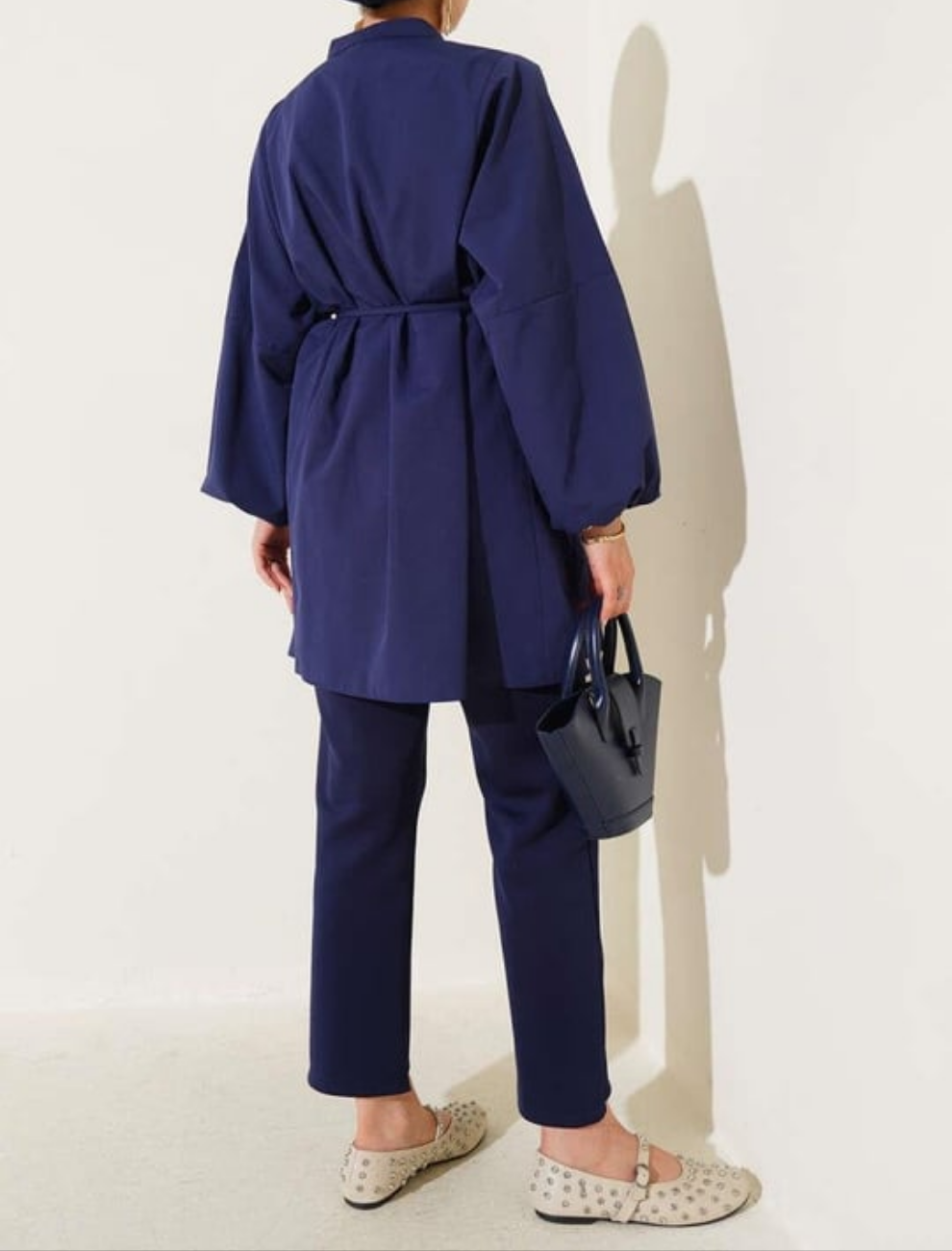 Crystal Button Shirt Tunic - Navy Blue