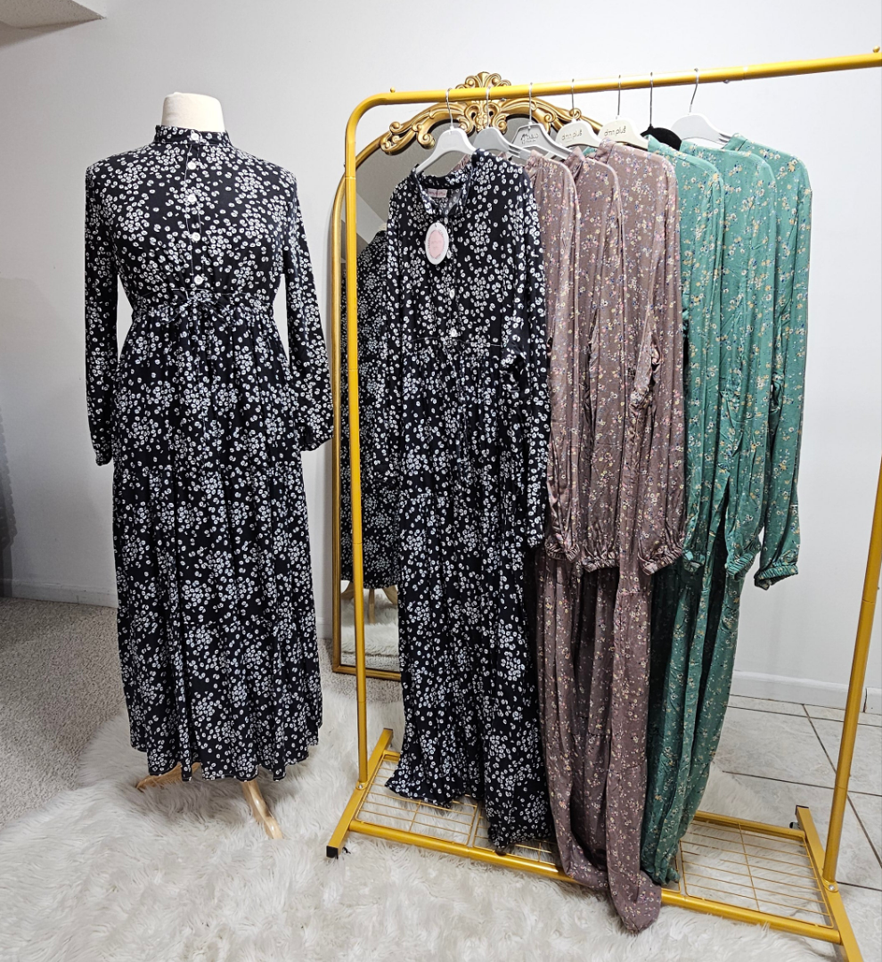 Cotton Floral Drawstring Maxi Dress - 3 Colors