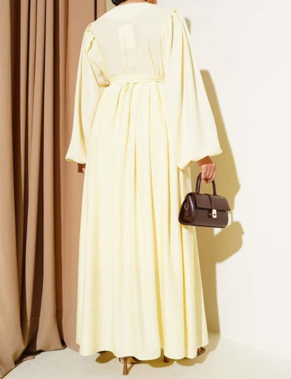 Gathered Lantern Sleeve Dress - Yellow