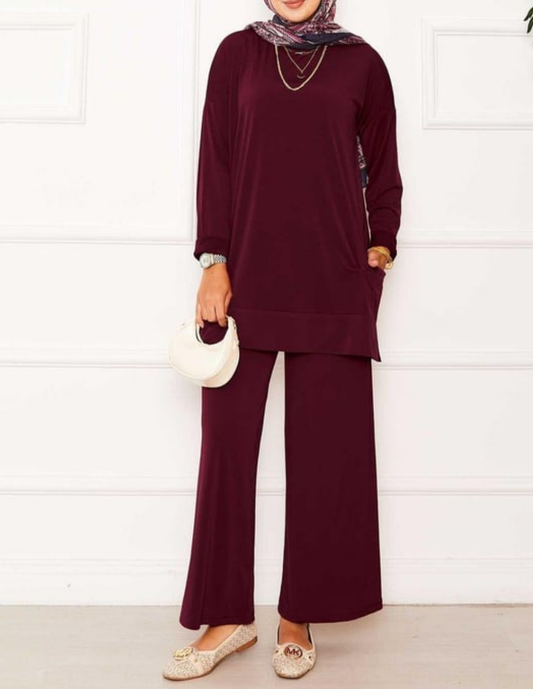 Comfy Casual 2pc Set w/ Pockets - Maroon