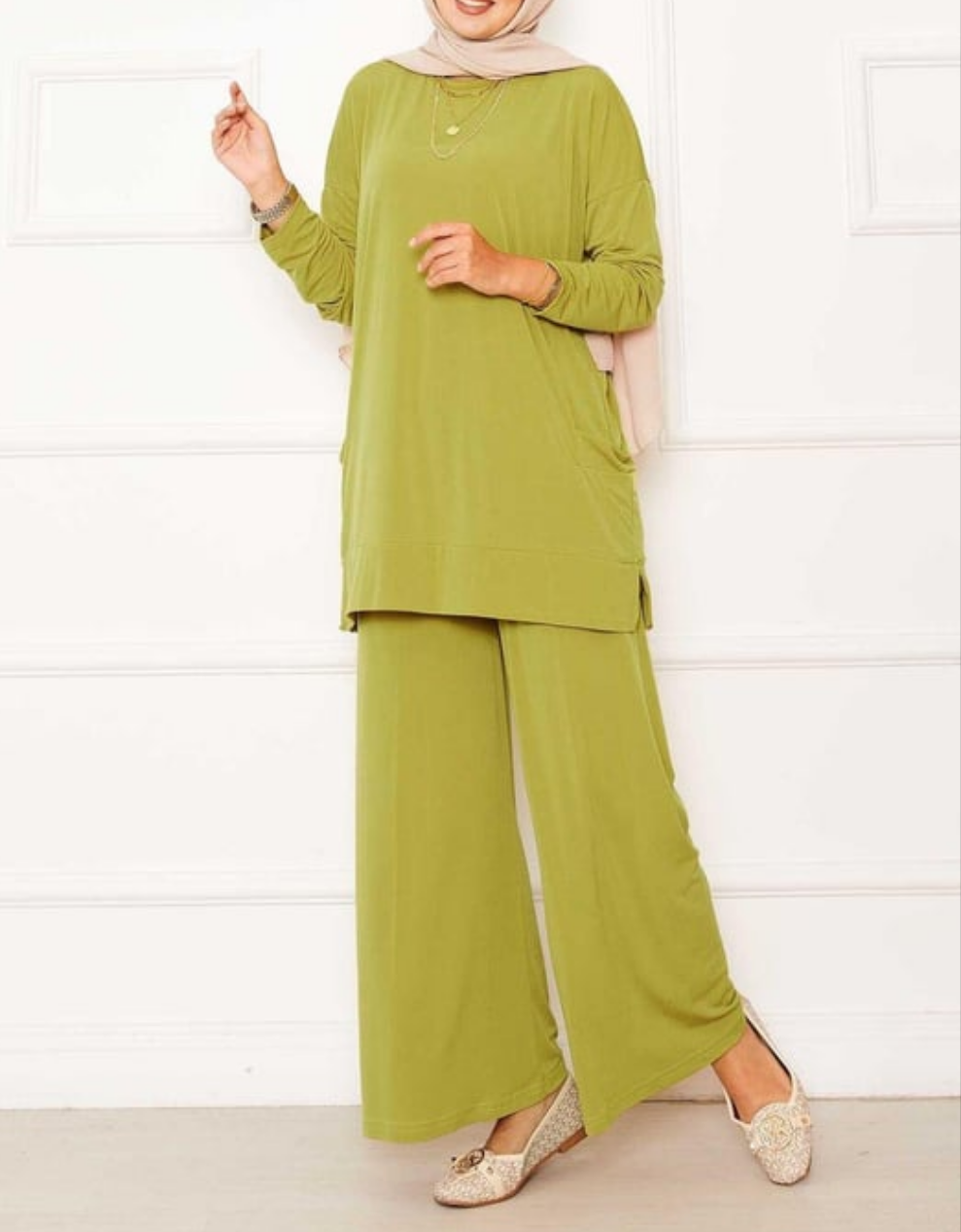 Comfy Casual 2pc Set w/ Pockets - Lime Green