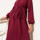 Pleated Buttoned Shirt 2pc Skirt Set - Deep Red
