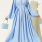 Gathered Lantern Sleeve Dress - Sky Blue