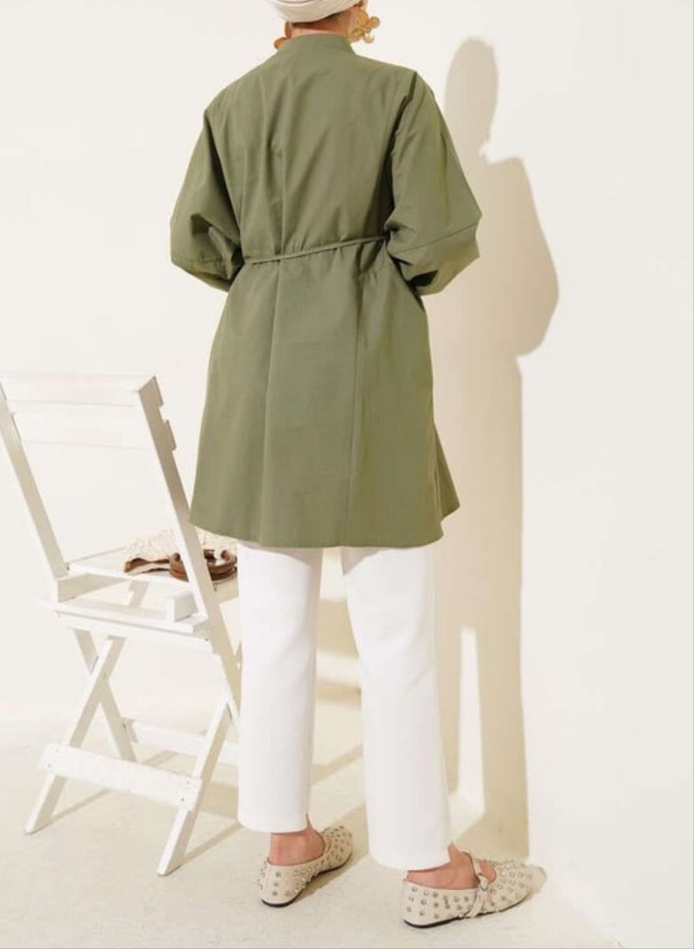Crystal Button Shirt Tunic - Olive