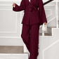 Drop Shoulder Button Kimono 2pc Set - Maroon