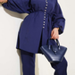 Crystal Button Shirt Tunic - Navy Blue