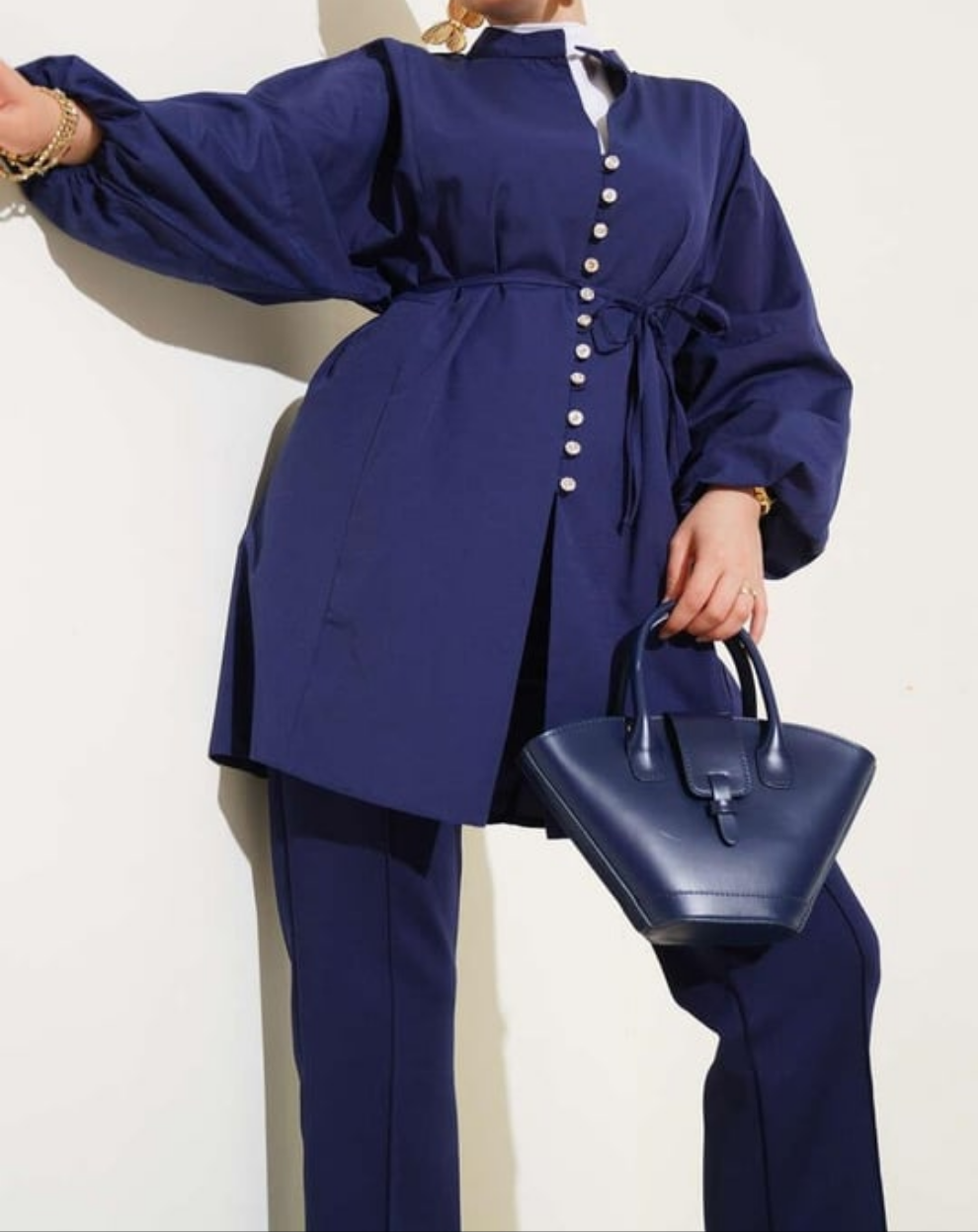 Crystal Button Shirt Tunic - Navy Blue