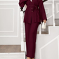 Drop Shoulder Button Kimono 2pc Set - Maroon