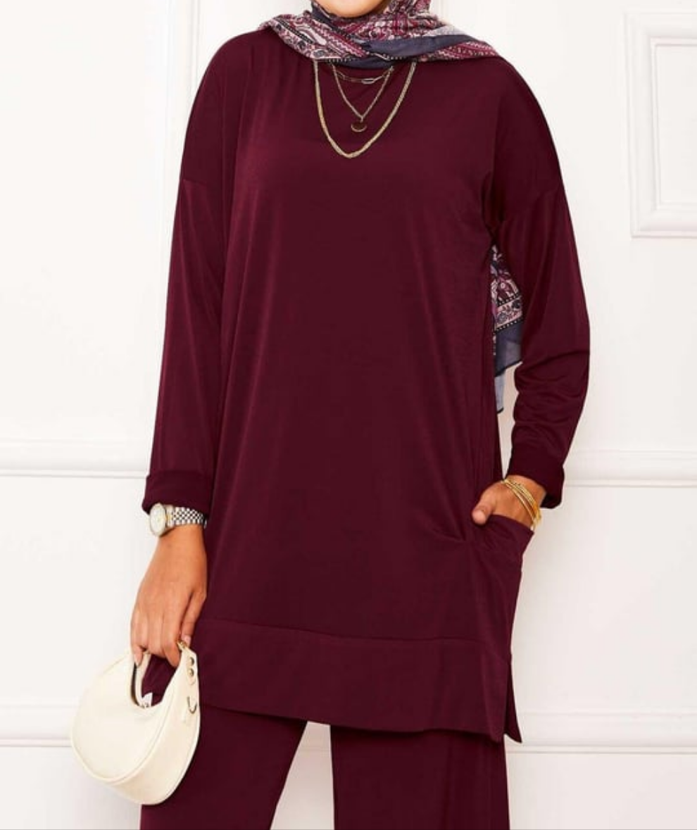 Comfy Casual 2pc Set w/ Pockets - Maroon