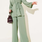 Gathered Sleeve Buttoned 2pc Set - Pistachio