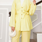 Drop Shoulder Button Kimono 2pc Set - Yellow