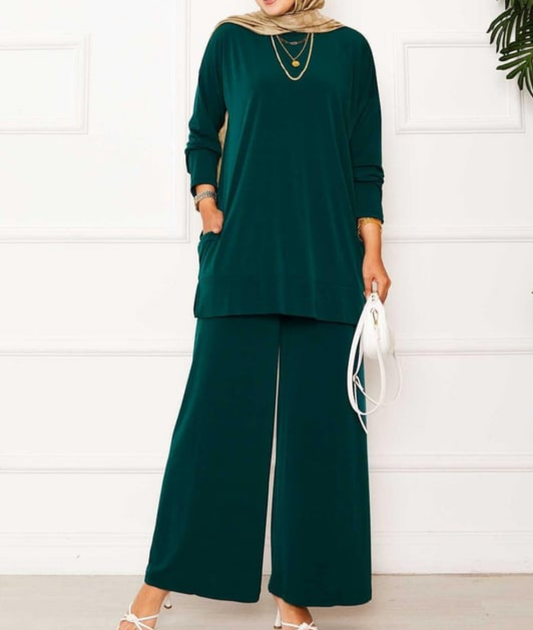 Comfy Casual 2pc Set w/ Pockets- Forest Green