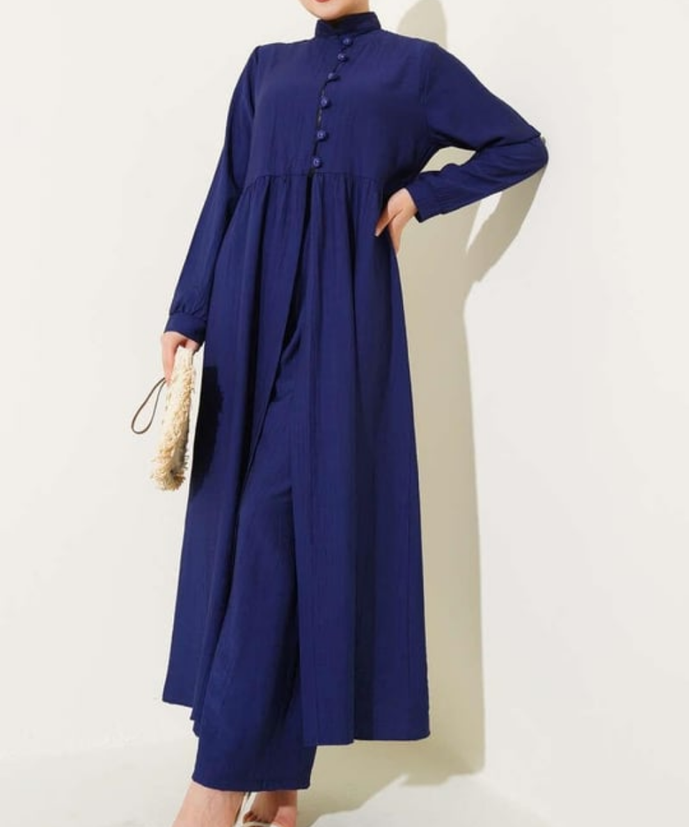 Maxi Half-Buttoned 2pc Set - Navy Blue