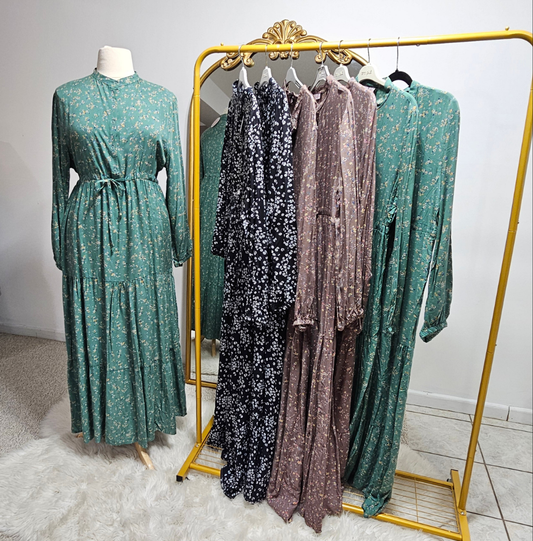 Cotton Floral Drawstring Maxi Dress - 3 Colors