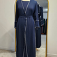 Crinkle Stitched 3 PC Abaya - Navy Blue
