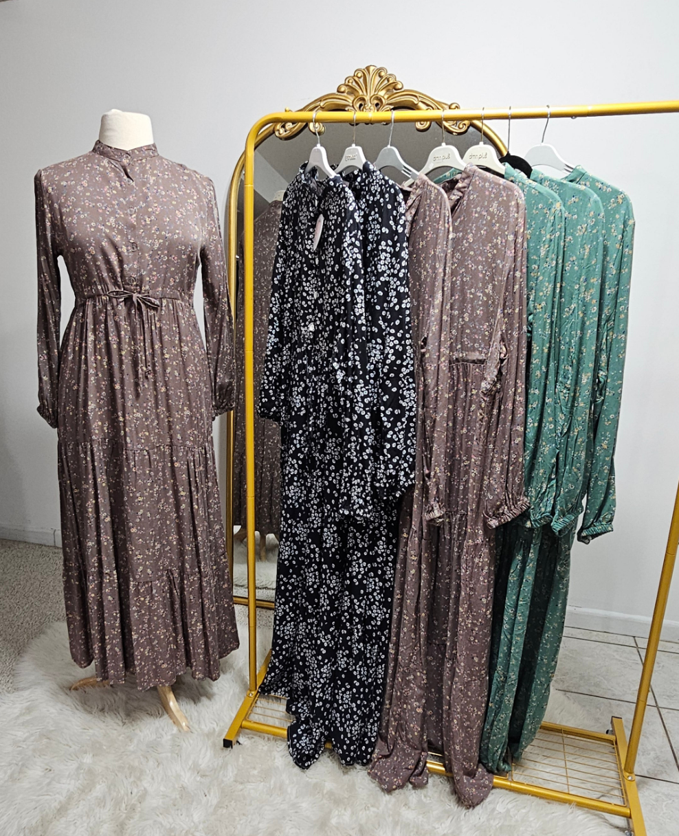 Cotton Floral Drawstring Maxi Dress - 3 Colors