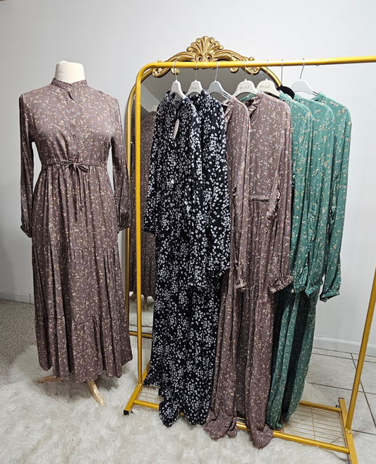 Cotton Floral Drawstring Maxi Dress - 3 Colors